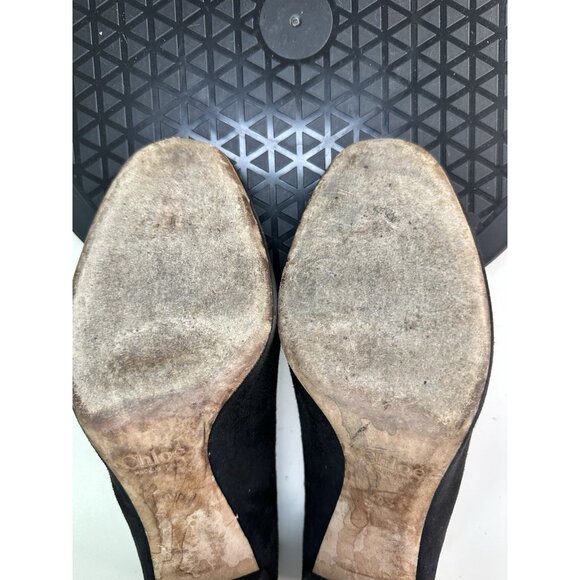 Chloe Black Suede Scalloped Round Toe Block Heels Sz 40.5 - Picture 9 of 9